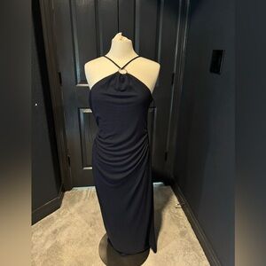 Blue Halter Sheath Dress for Cocktail Events